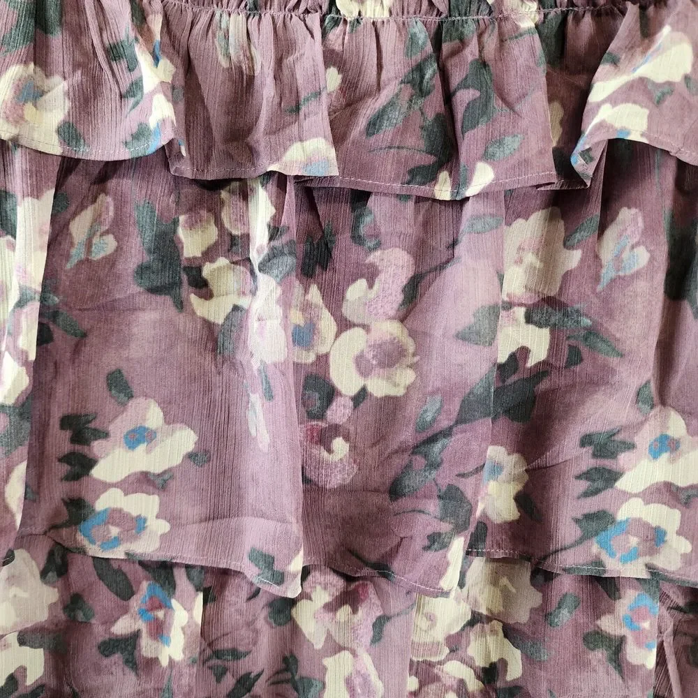 Lauren Ralph Lauren Ruffled Tiered Skirt Women's 14 Purple Multi Zip Closure~ - Picture 4 of 13